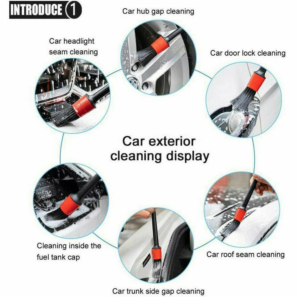 5PCS Car Detailing Brush Kit Plastic Vehicle Auto Interior for Wheel Clean Tool