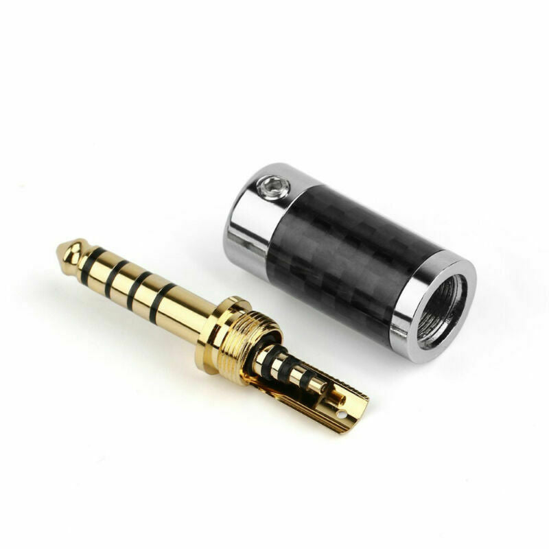 5PCS 4.4mm 5 Pole Stereo Carbon Fiber Male Plug Metal Splice Adapter Black