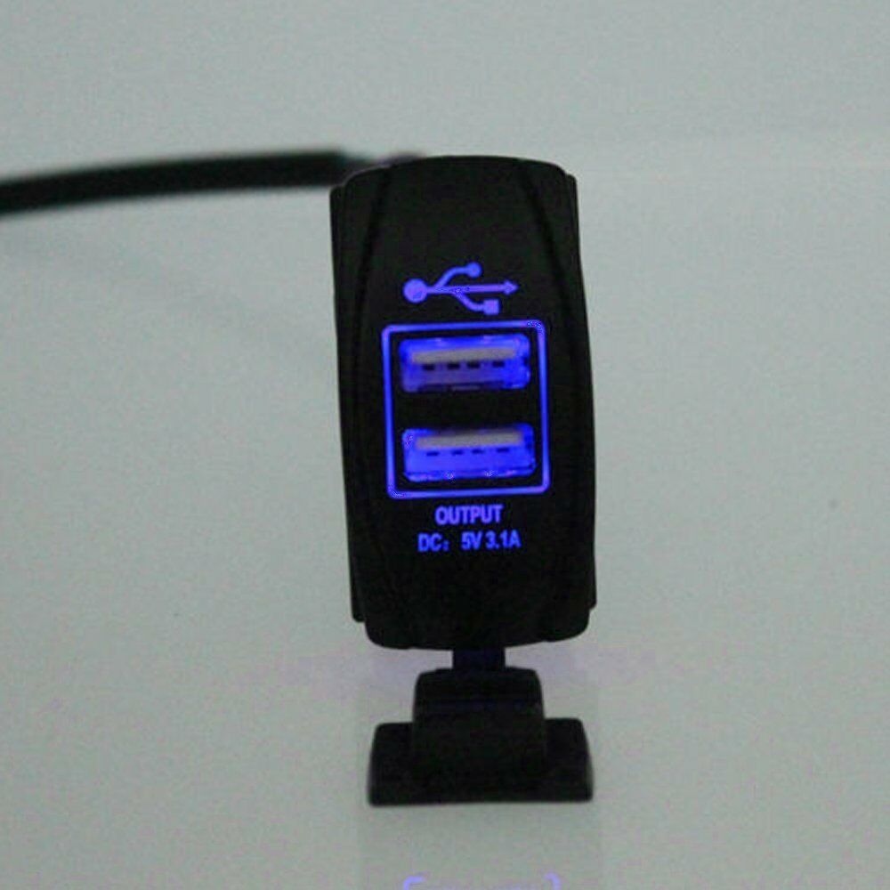 Dual BLUE USB 12V-24V DC Car Charger Socket ARB Carling Rocker Switches 5V 3.1A
