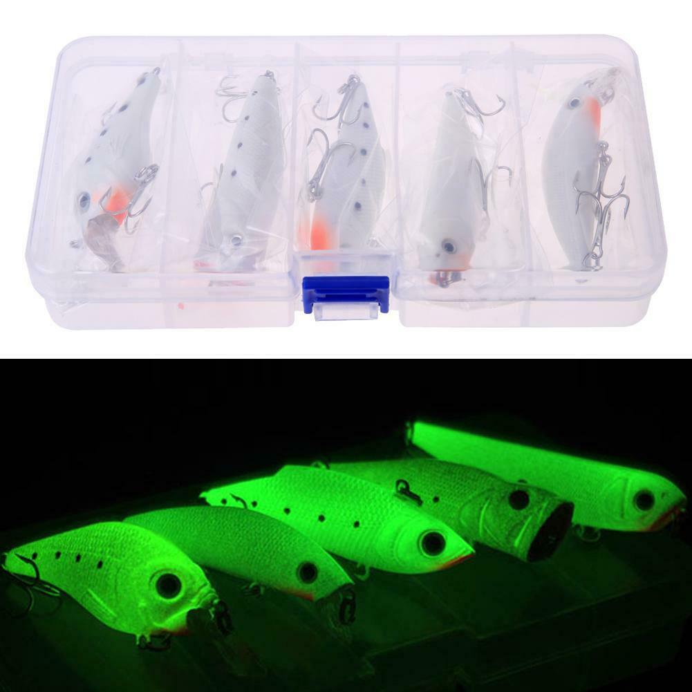 Night Fishing Bait Kit Luminous VIB Popper Crank Minnow Pencil Glow Lure  @