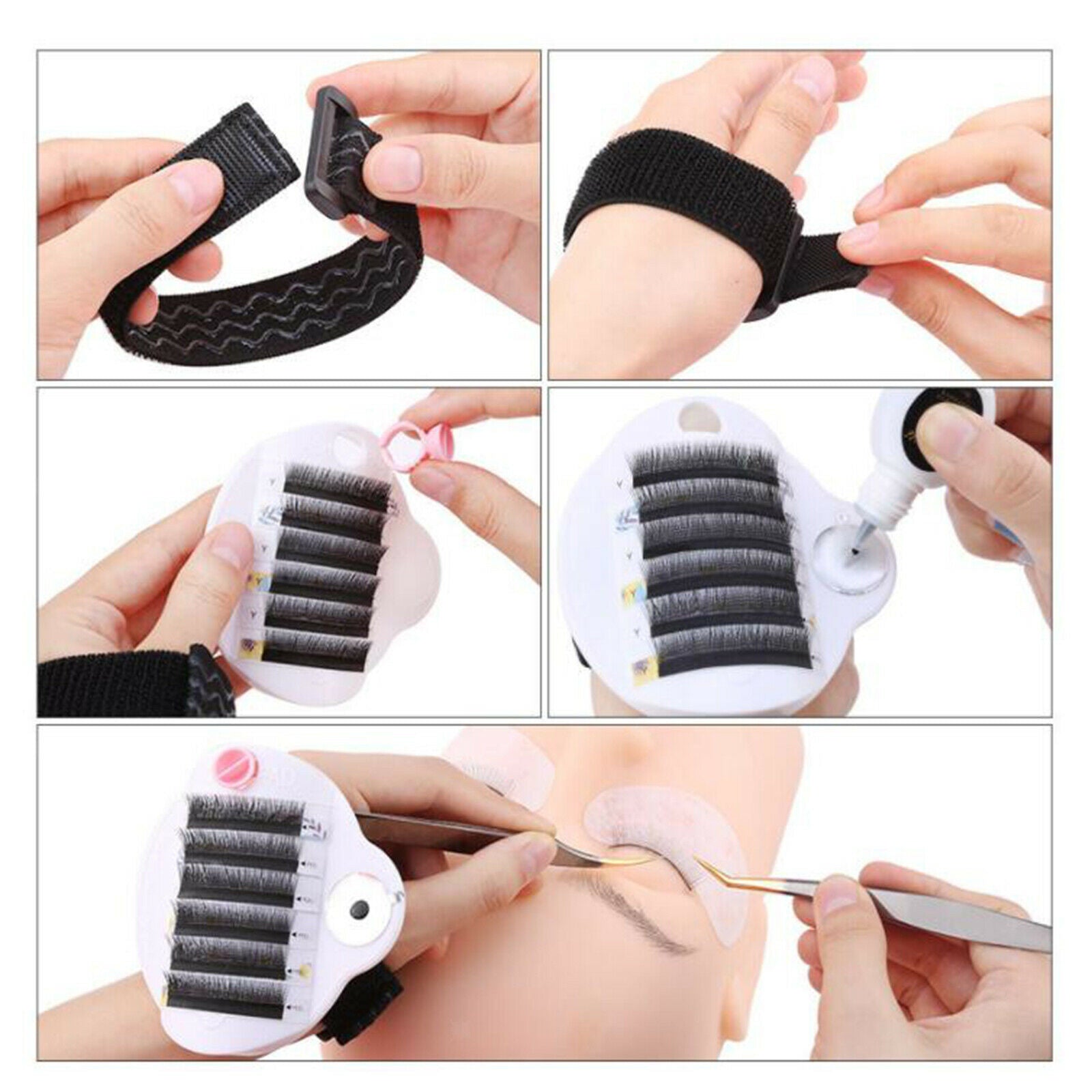 Individual Eyelash Extension Hand Plate with Adjustable Wrist Strap White