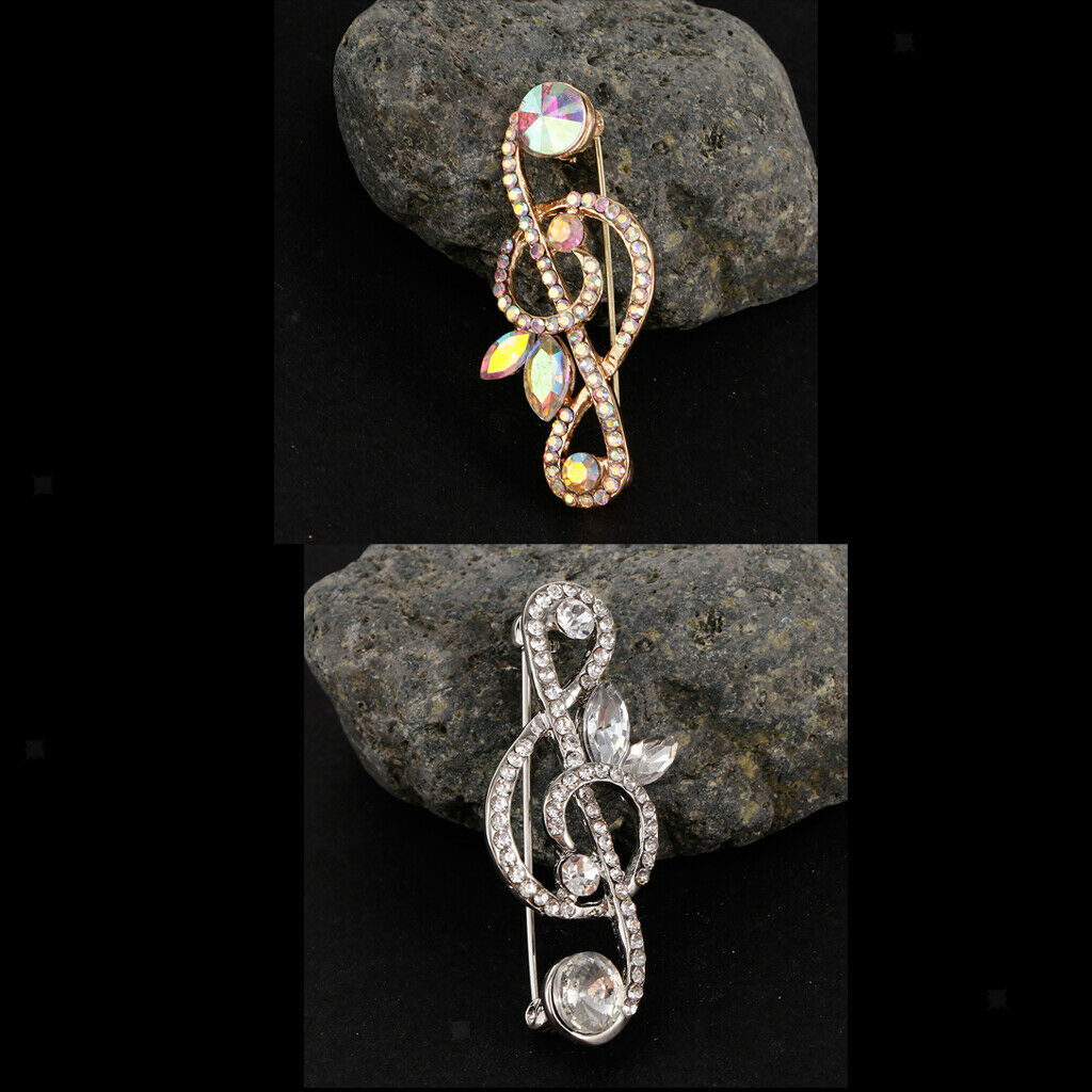 2pcs Crystal Rhinestones Brooch Music Note Breastpin Hat Pin For Men Women