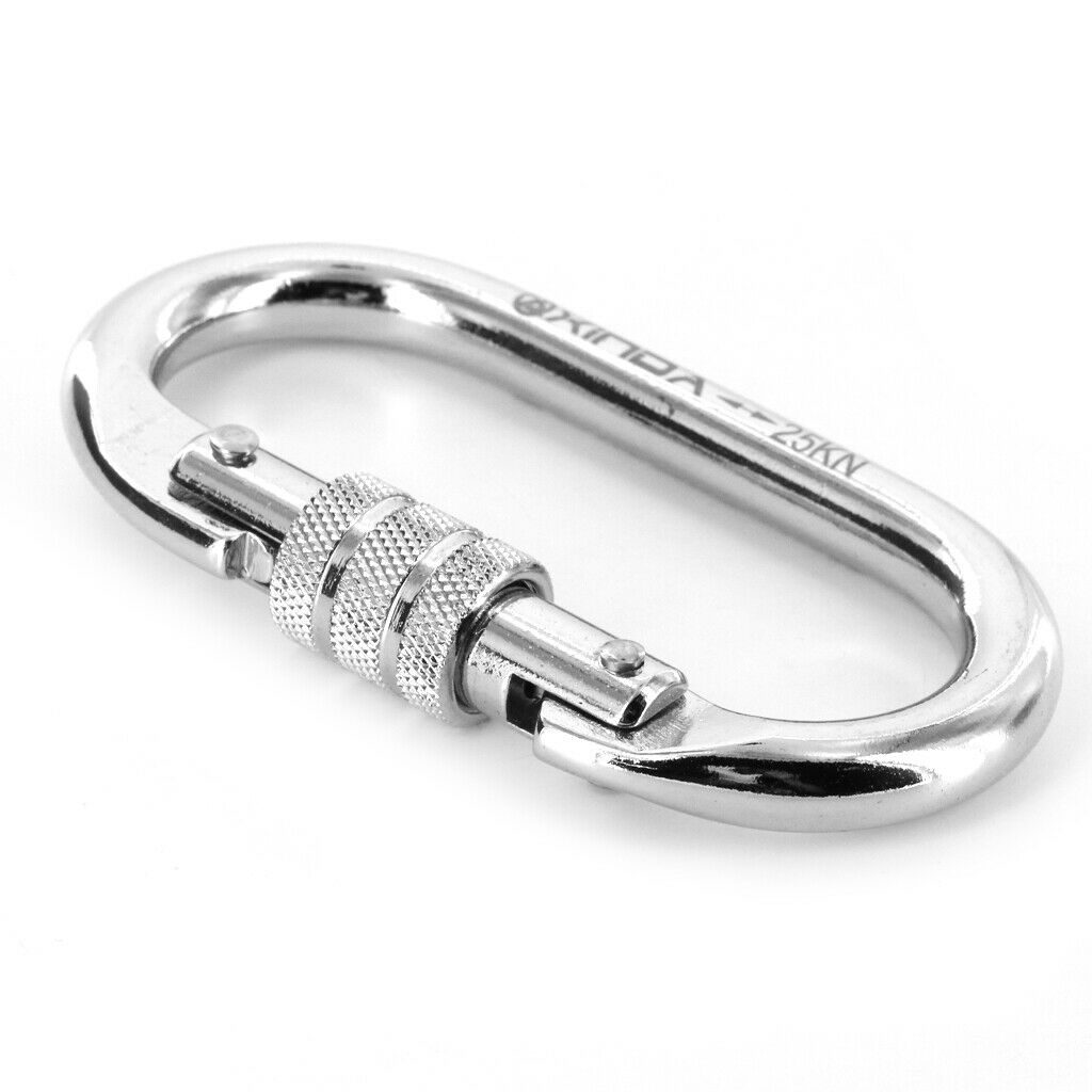 2x 25KN Rock Climbing Rappelling Gear Steel CARABINER Screw Locking Equipment