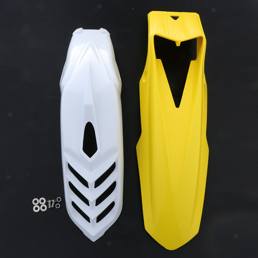 2 Pcs Motorcycle Front Fender Mudguard Wheel Splash Guard Yellow + White