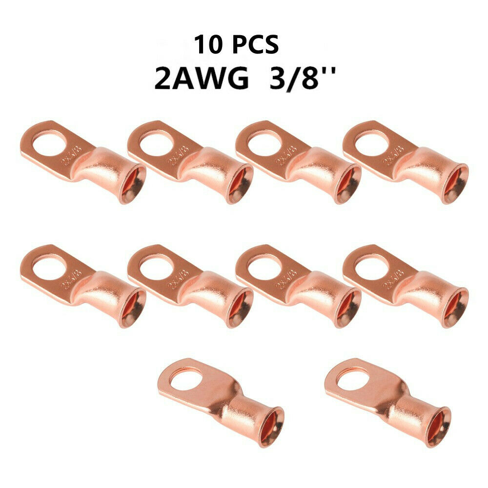 10 PCS 2AWG-3/8" Battery Welding Bare Connectors Copper Lug Ring Terminals