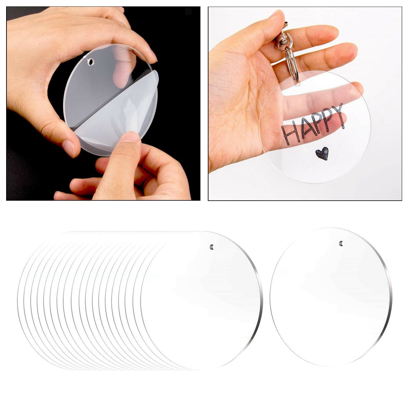20pcs Acrylic Keychain Blanks Clear Disc 3Inch Keychain Jewelry Making