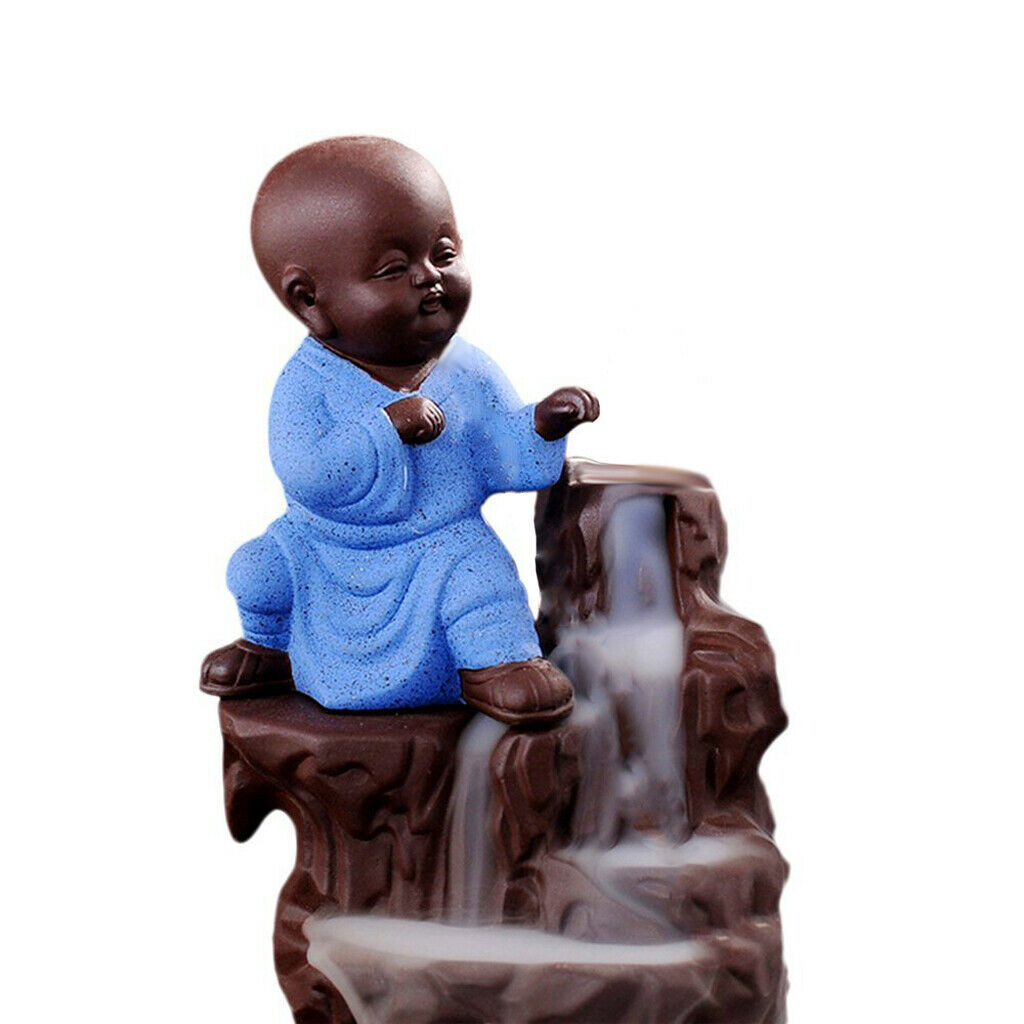 Little Monk Incense Burner Smoke Backflow Cone Censer 8.5*12.5cm Sky Blue