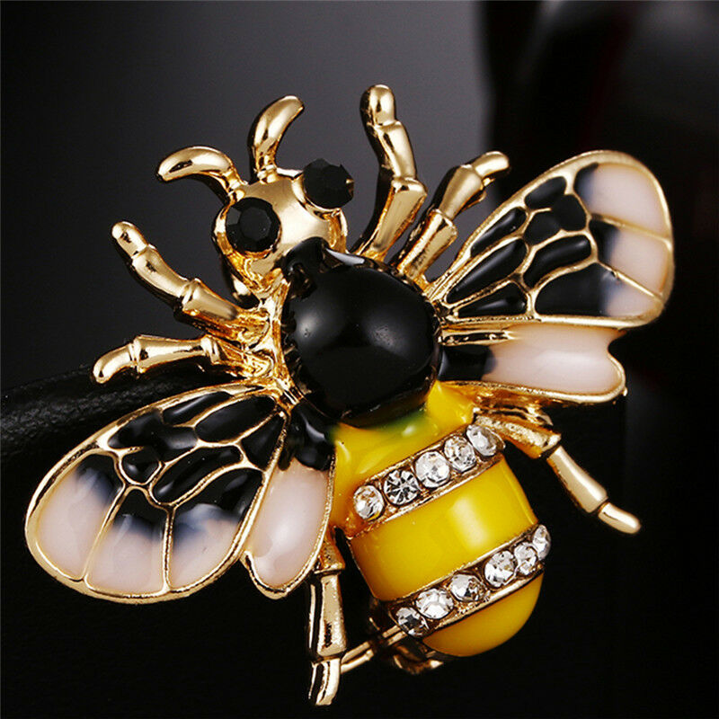 Women Delicate Enamel Little Bee Crystal Rhinestone Collar Pin Brooch Jewe.l8