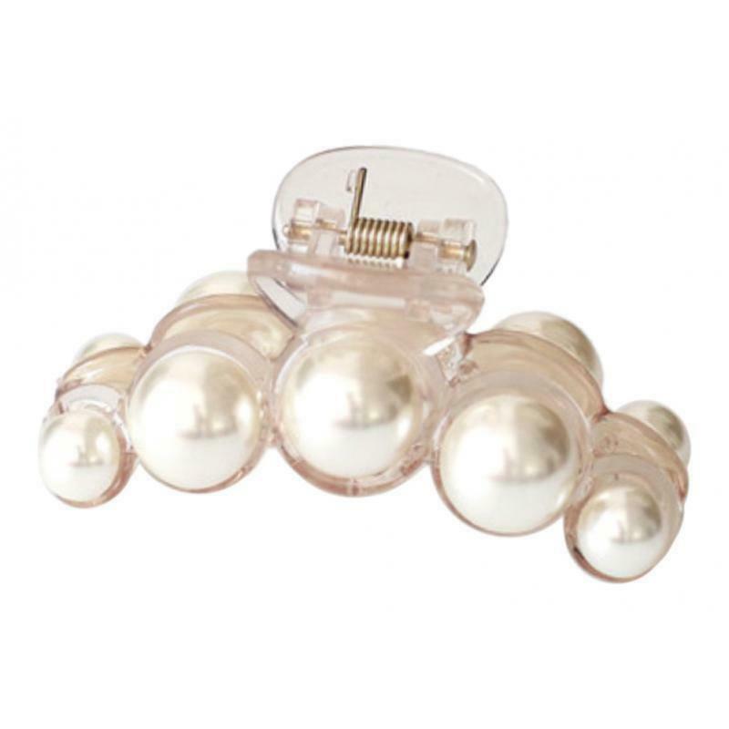 Women Girls Pearls Hair Claw No Slip Clip for Thick Thin Hair Light Brown