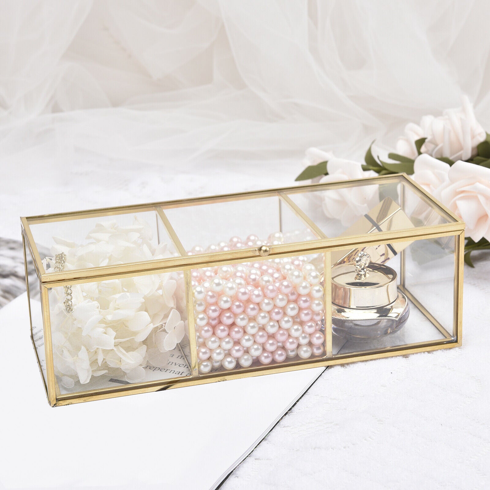 Storage Makeup Box Cosmetic Organizer Holder Clear Glass Jewelry Holder Case