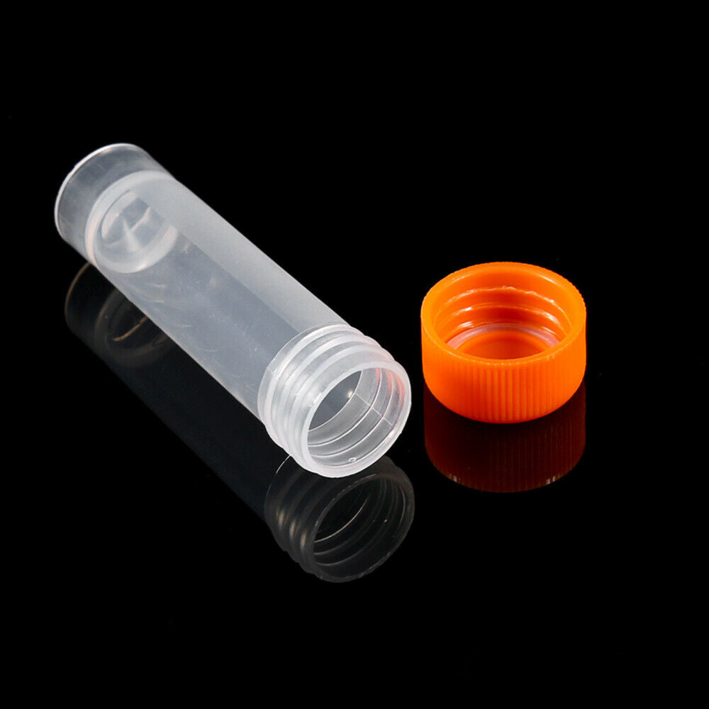 10pcs 5ml 58mm Lab Plastic Frozen Test Tubes Vial Seal Cap Container w/Gasket