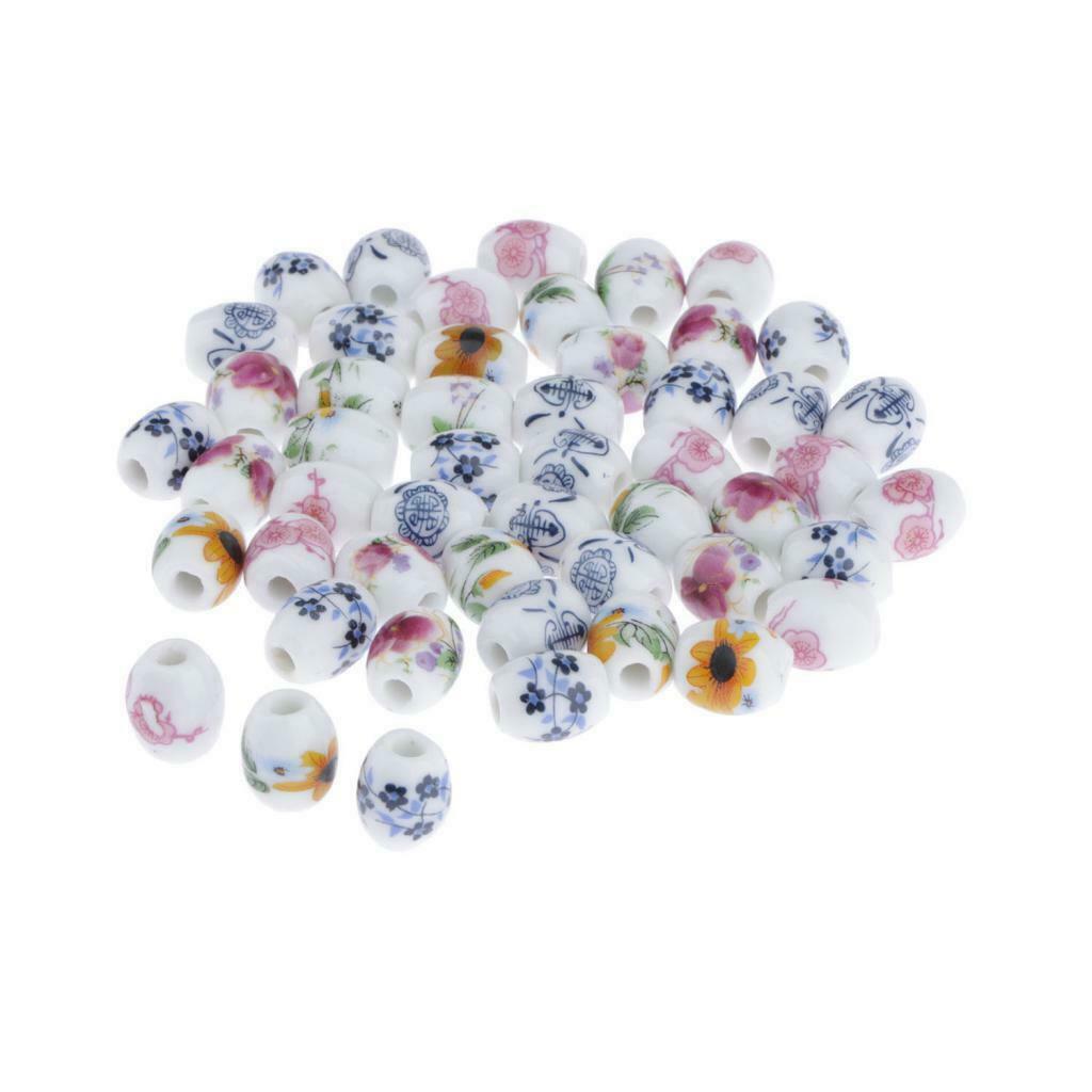 50Pcs 13 x 10mm Oval Shaped Porcelain Ceramic Beads Jewelry Making Supply for