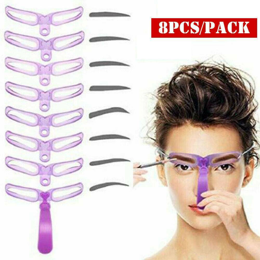 8 Eyebrow Stencils Shaper Grooming Kit Brow MakeUp Template Tool ReusableðŸ’™
