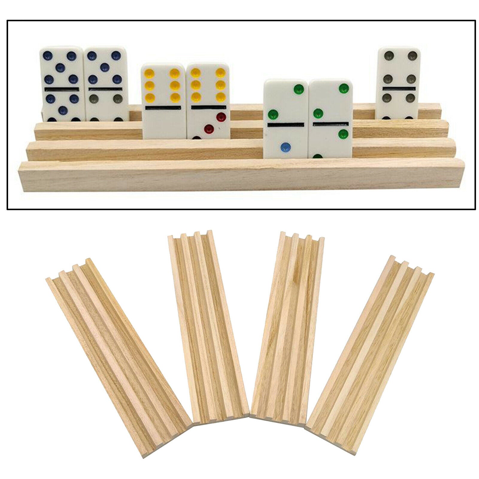 Set of 4 Solid Wooden Domino Trays Racks Stand for Mahjong Chicken Foot