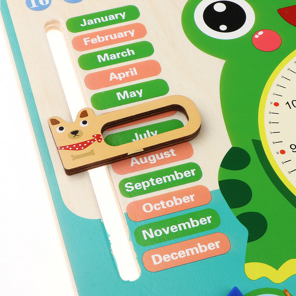 Daily Cognitive Calendar Teaching Clock Board, Wooden Early Education Puzzle