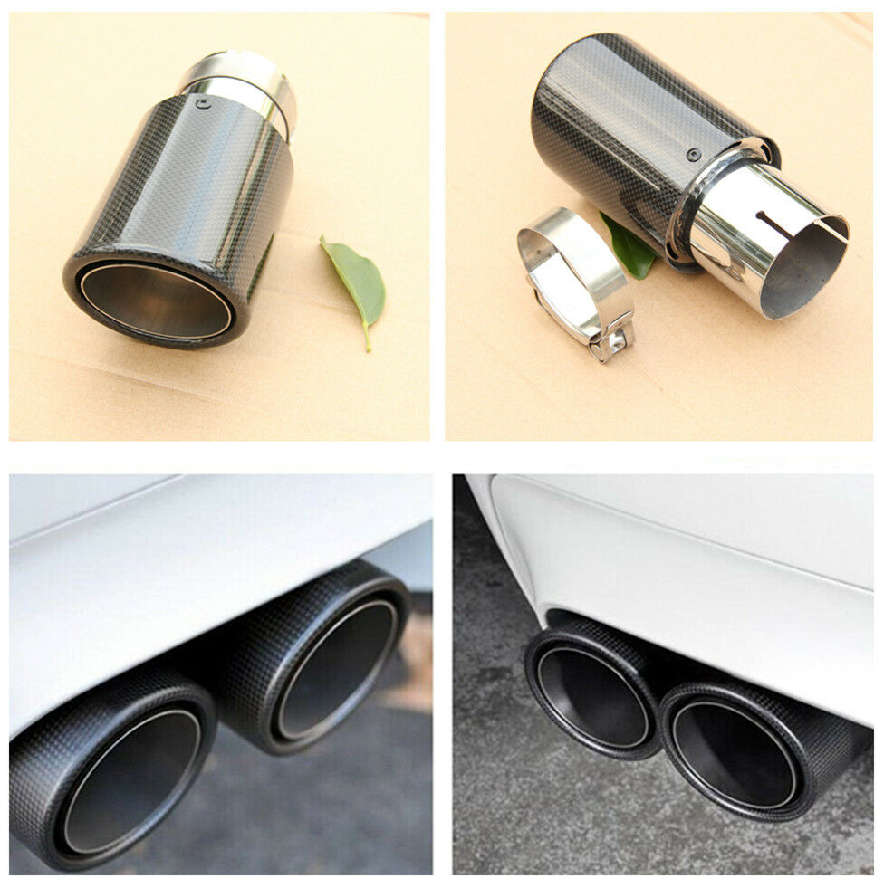 Universal Steel Real Carbon Fiber Auto Car Muffler Exhaust Tip 63MM IN-89MM OUT