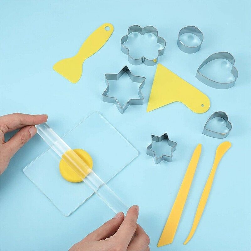 20 Pieces Clay Tool Kit Clay Roller,Backing Board, Geometric Shape Cutter,ClH3D5
