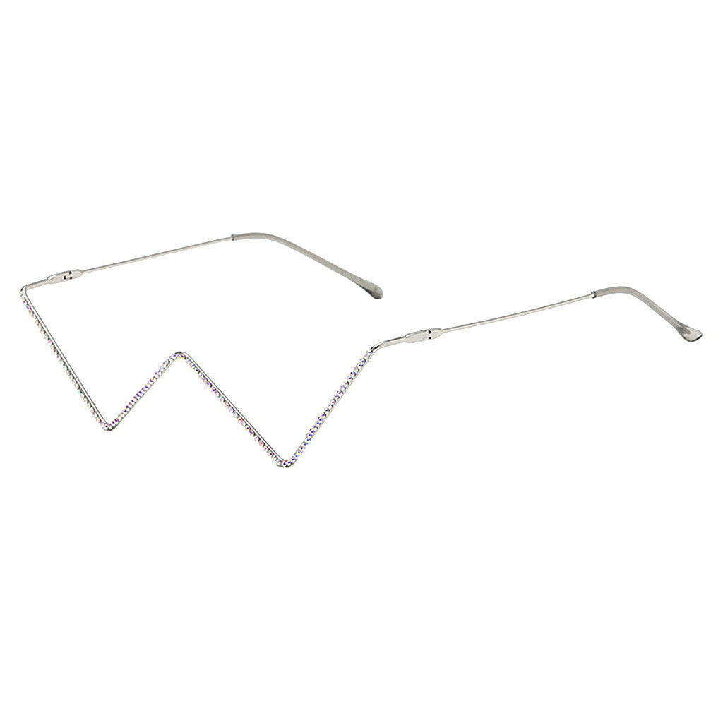 2pcs Womens Sparkling Eye Glasses W Shape Small Metal Frame Party Designer