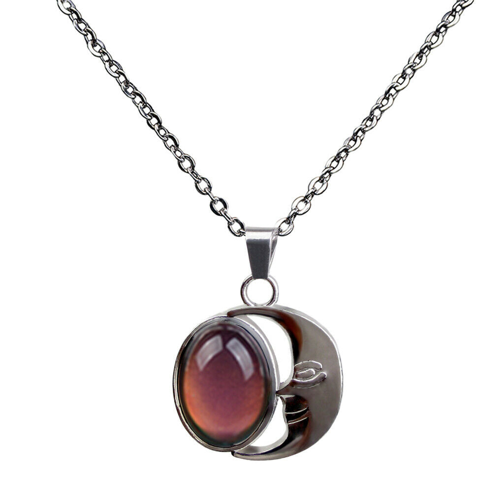 Moon Luna Crystal Mood Changing Color Pendant Choker Necklace for Women Girl