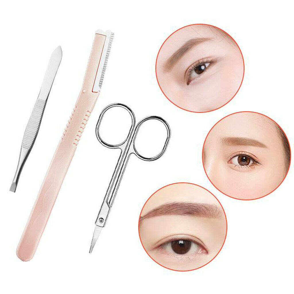 10pcs/set Eyebrow Tools Tweezers Scissors Razor Eyelash Curler Set Kit
