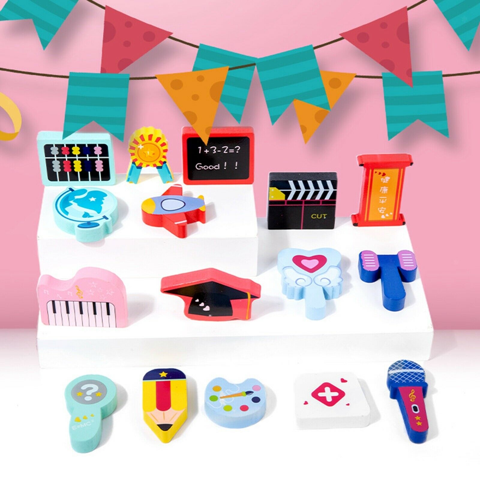 Wooden Toys Promotes Learning Ability Kids Pretend Play Multi Shapes Props