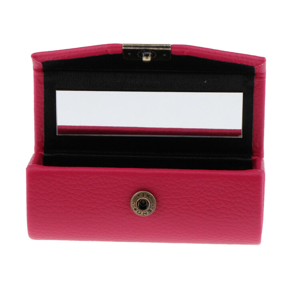 2 Pcs Leather Lipstick Case Holder Storage Box mirror Purse Pocket Rose Red