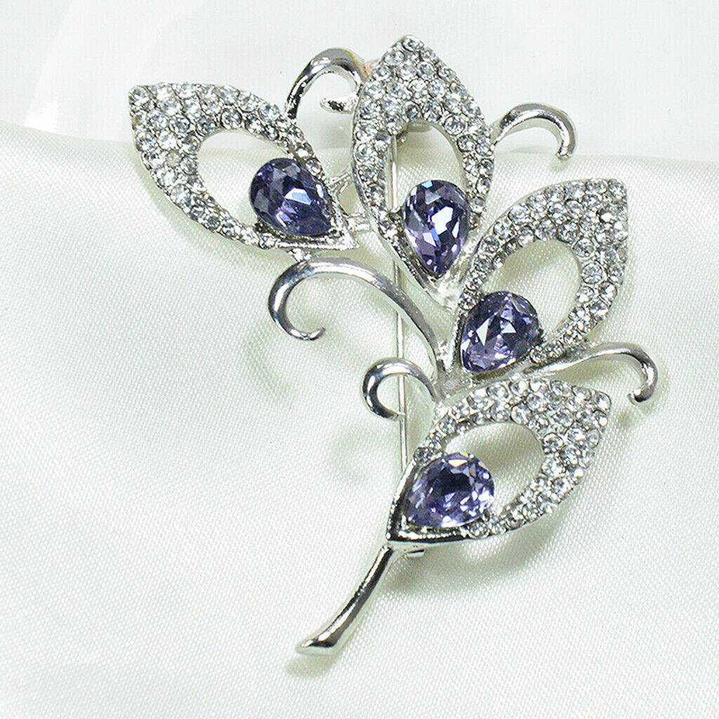 Women Crystal Leaves Brooch Wedding Bouquet Pin Jewelry for Party Prom