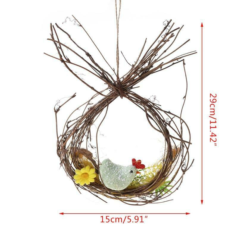 Easter Chicken Laying Egg Door Hanging Pendant Rattan Wreath Home Decorations