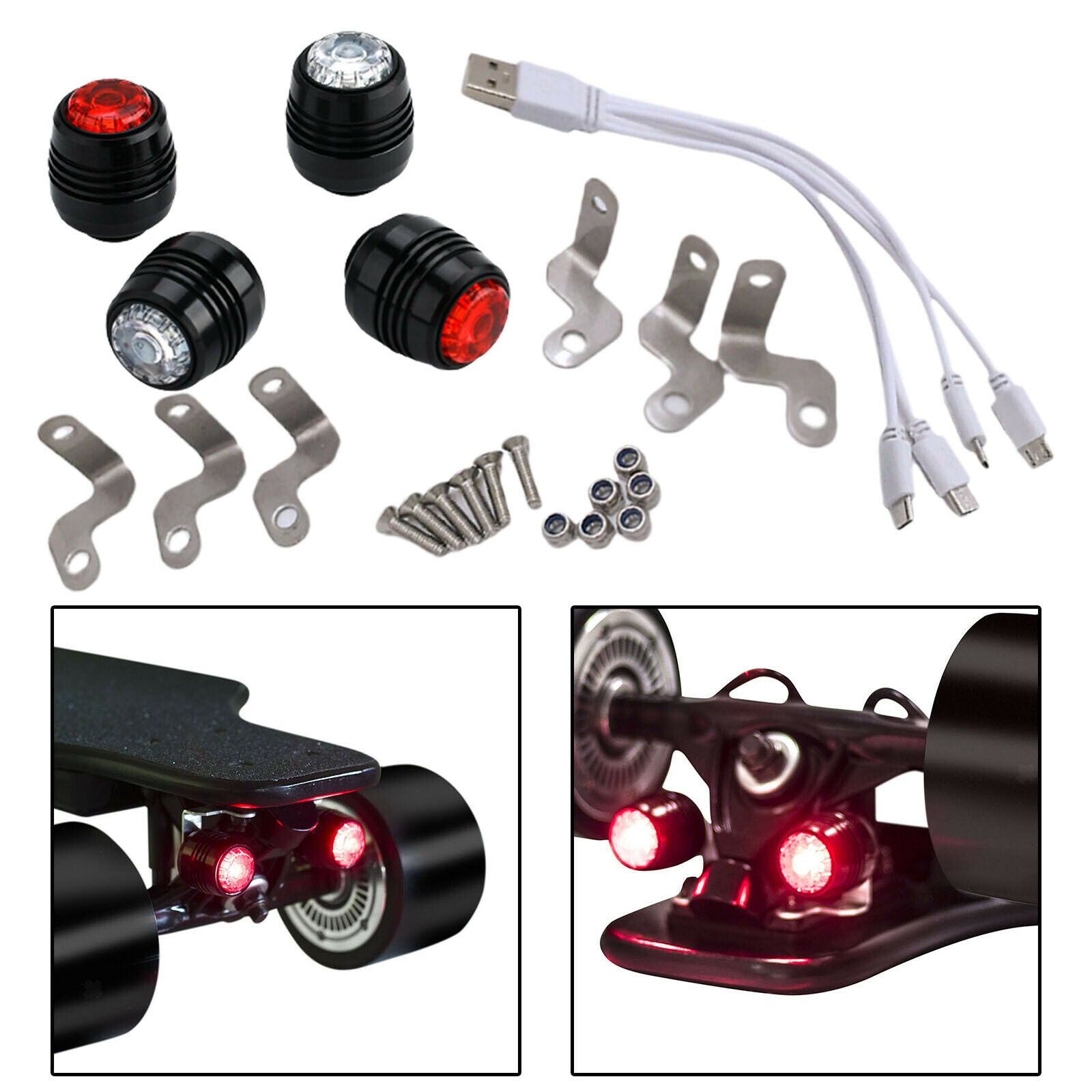 4pcs LED Skateboard Lights Safety Headlights Warning Lamp for Night Riding