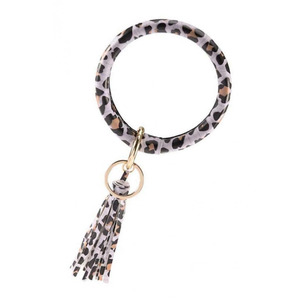 women fashion tassel key chain key ring bracekets bangles beige leopard