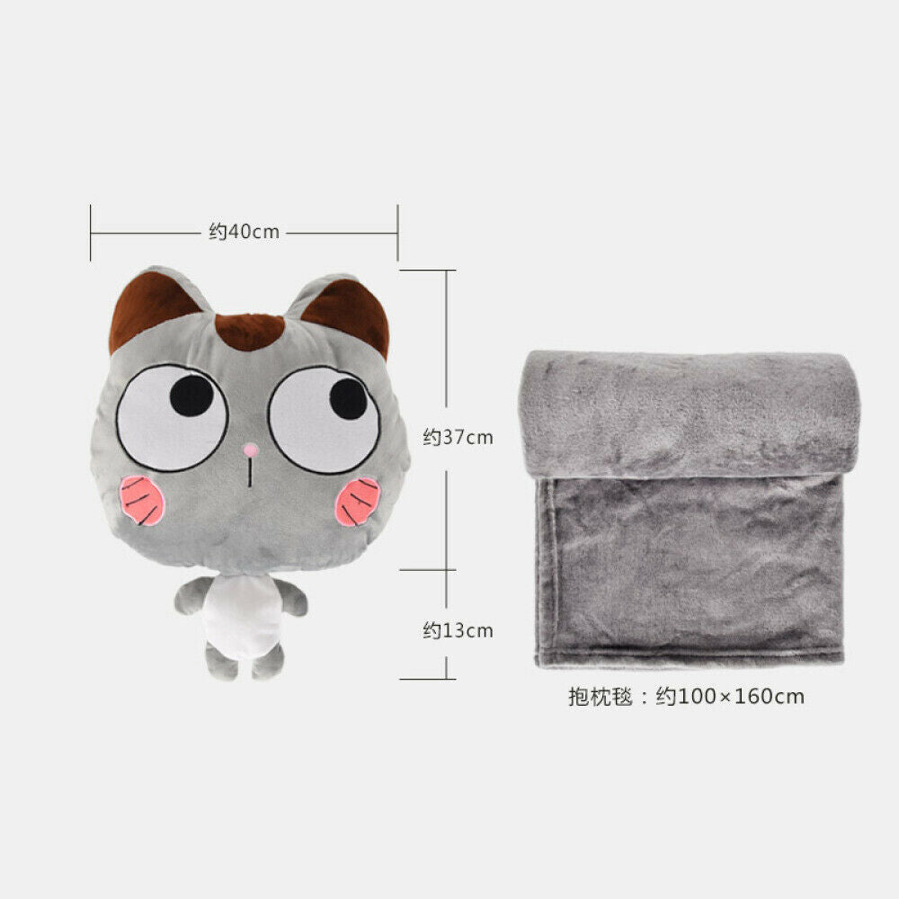 Cartoon Throw Pillow Blanket Set with Hands Warmer - 3 in 1 Travel Blanket Air