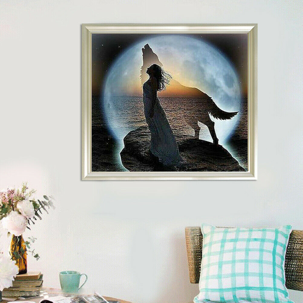 Cynthia and Wolf 5D Diamond DIY Painting Craft Kit Full Drill Home Decor @
