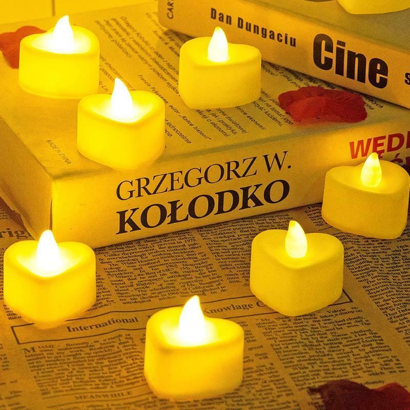 6pcs Heart Shape LED Tealight Candles Battery Operated Electric Glitter Candle
