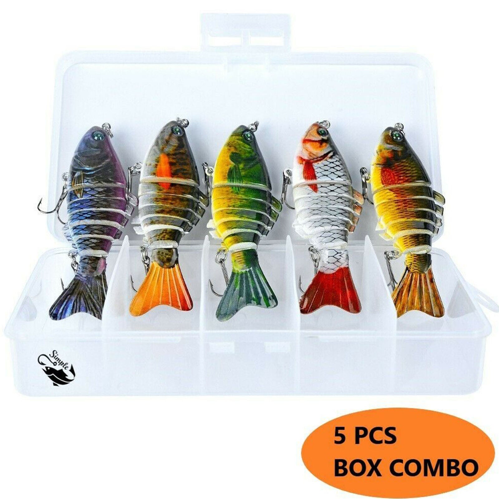5pcs Bass Fishing Lure Swimbait Fish Bait Set Lot 10CM Multi Jointed Tackle Box
