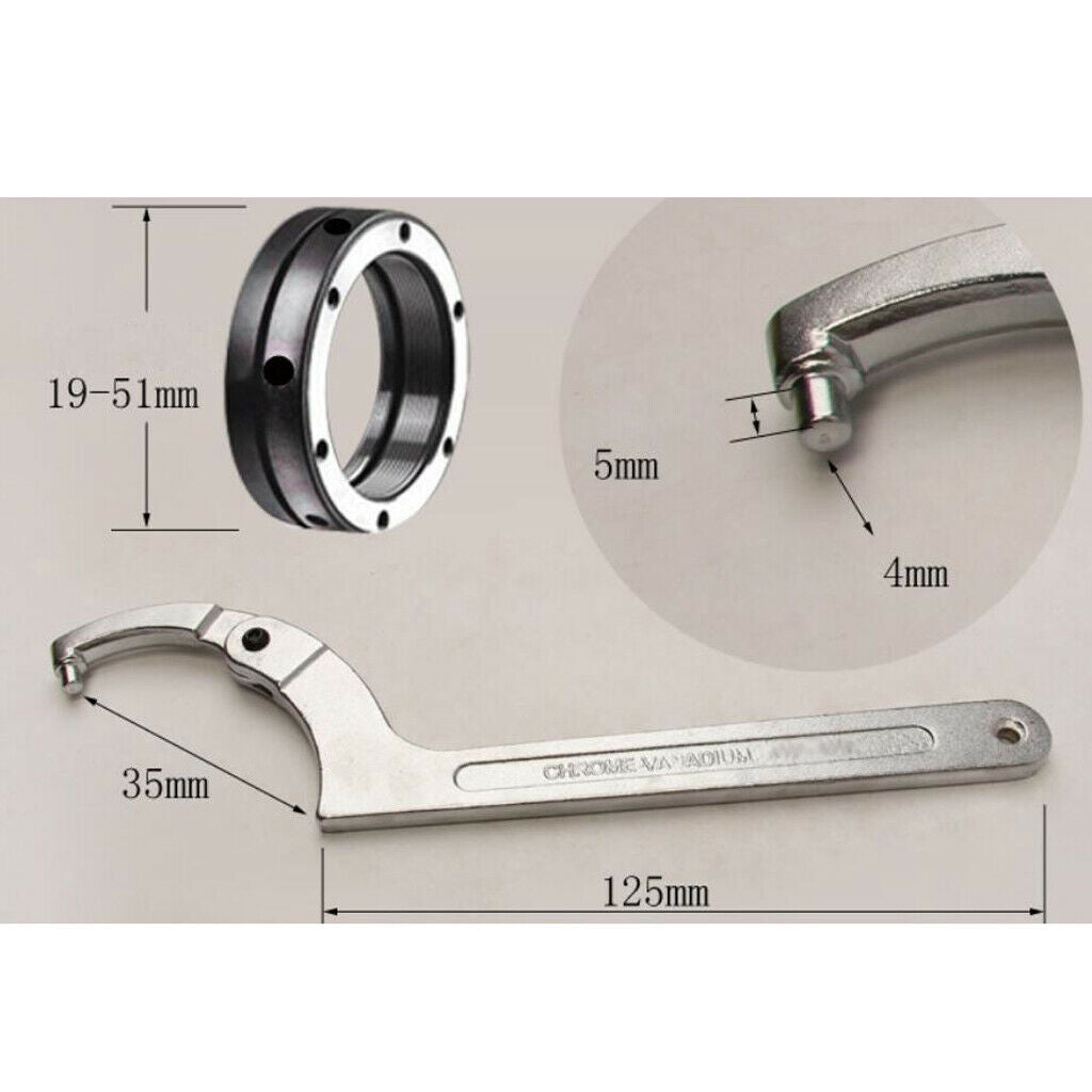 Adjustable Hook Wrench C Spanner 19-51mm Round Head Hand Tool for Nuts Bolt