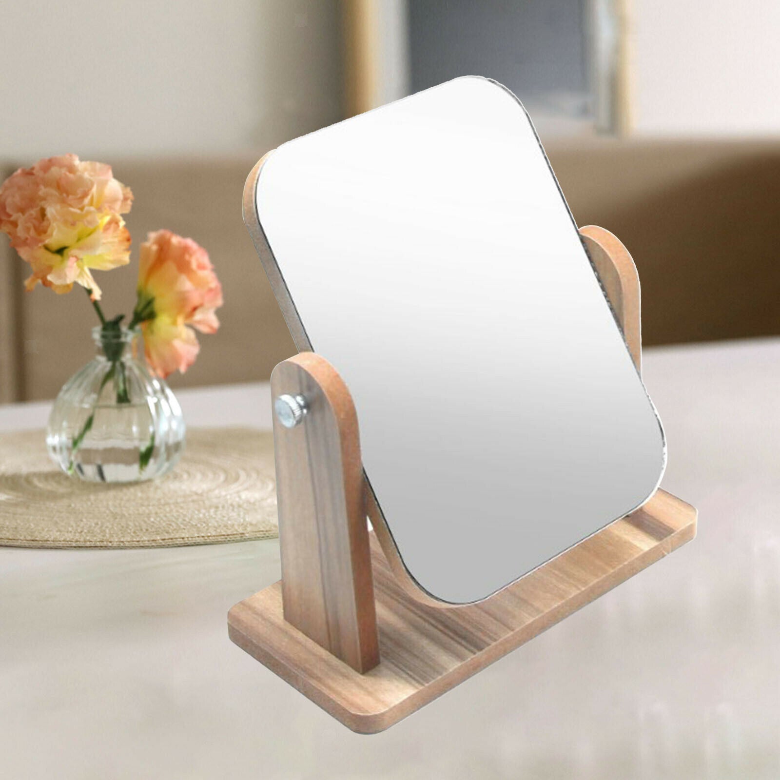 Desktop High Definition Makeup Mirror with Wood Frame Free-Standing Medium