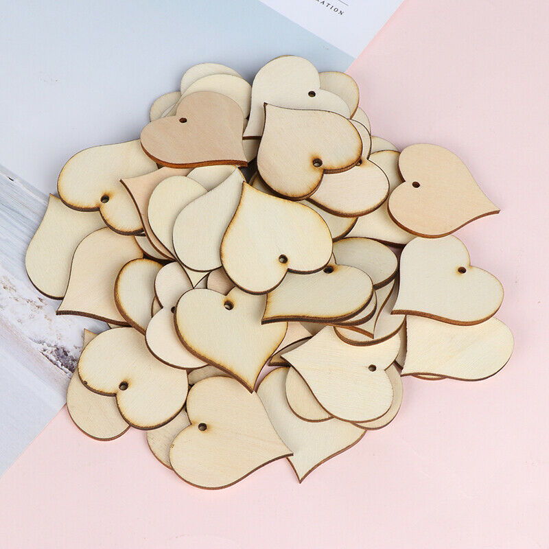 50pcs wooden heart patch Crafts Scrapbooking Supplies Handmade Graffiti BuDEAU