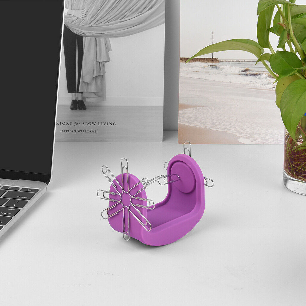Magnetic Silicone Paper Clip Swinging Holder Office Desk Organizer Purple