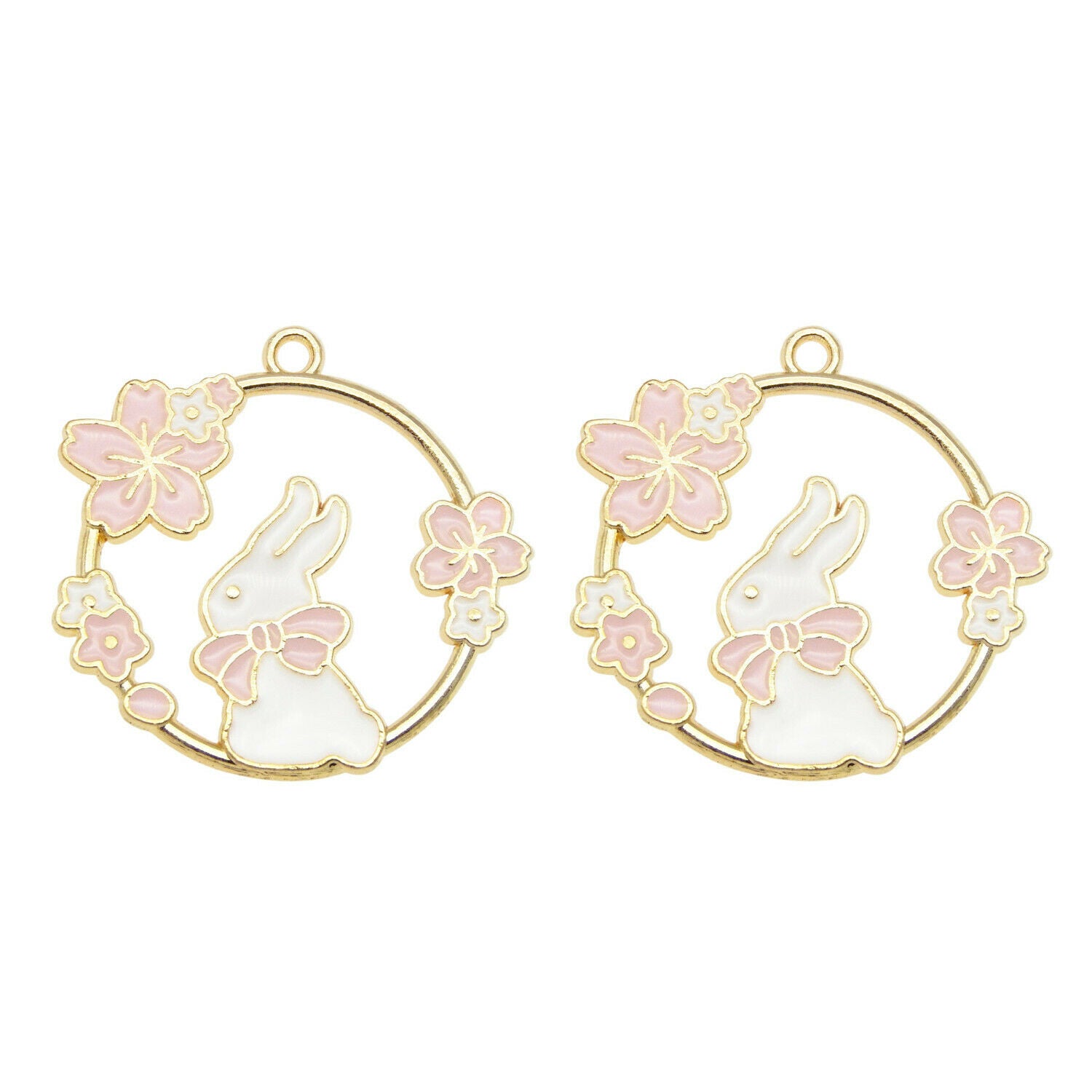 8PCS Enamel 31x30mm Hollow Rabbit Animal Pendant Charms Jewelry DIY Findings