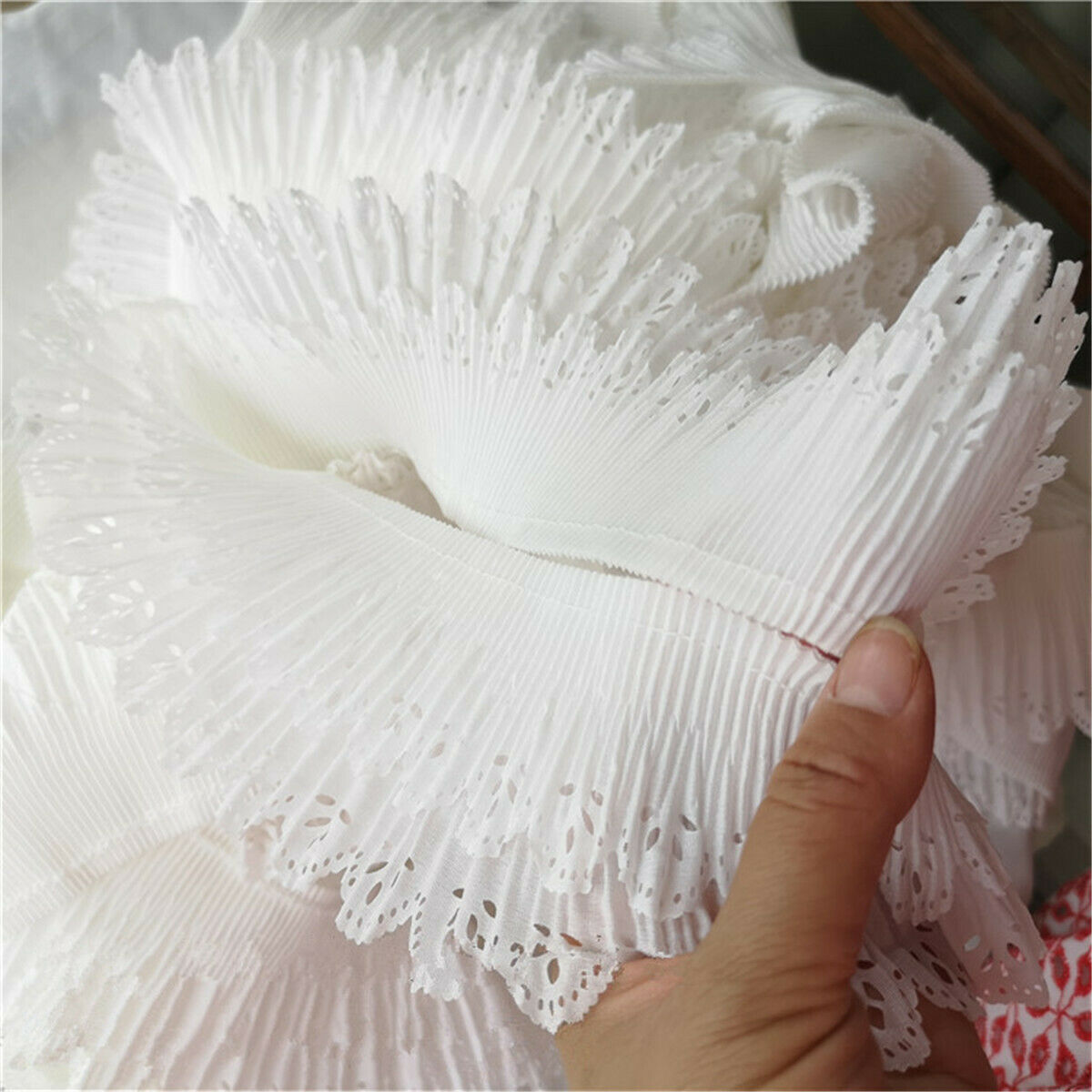 1Yard White Hollow Chiffon Lace Trims Double Layer Ribbon DIY Sewing 3.15" Width