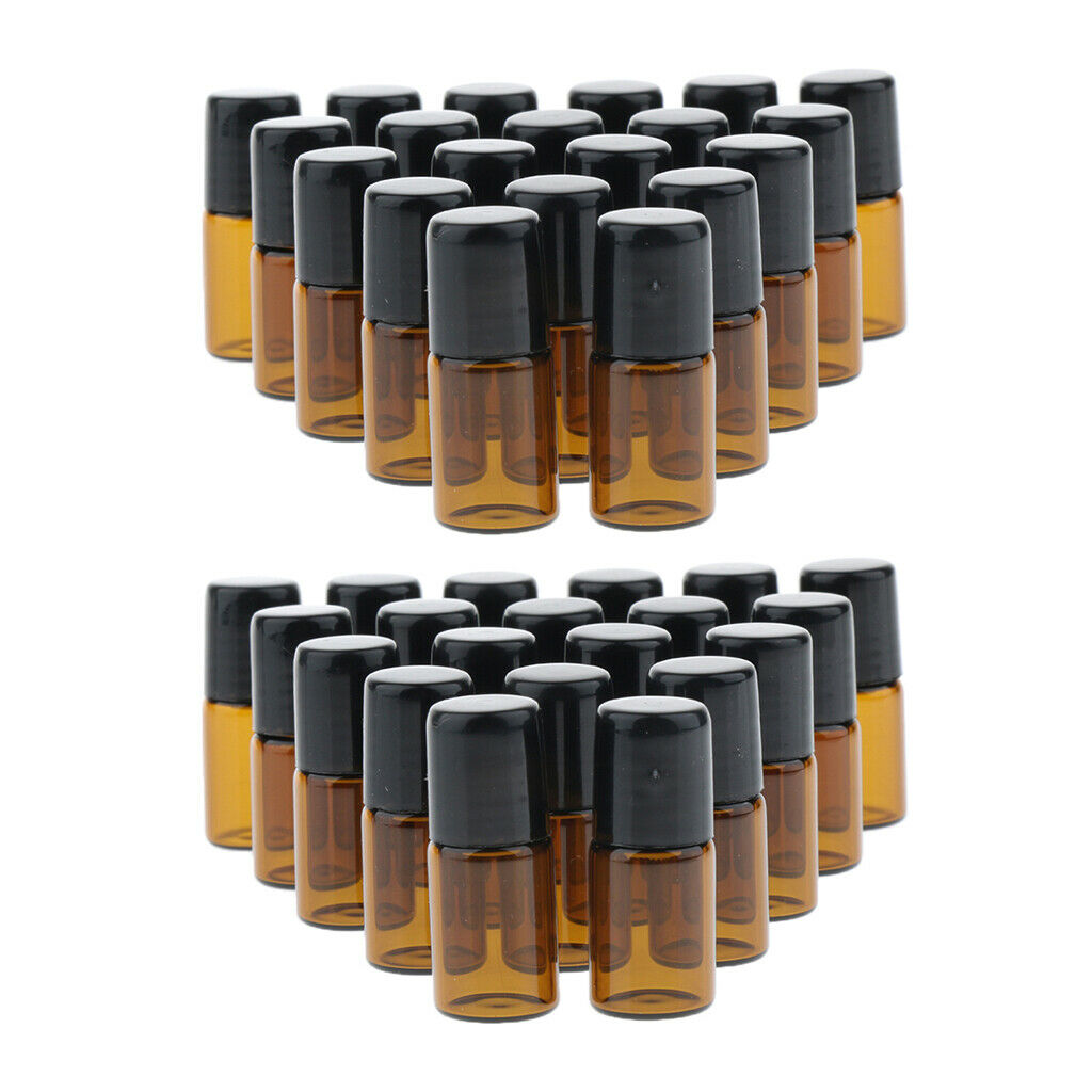 40X Empty Glass PP Essential Oil Perfume Roller Ball Bottles Cases Holders