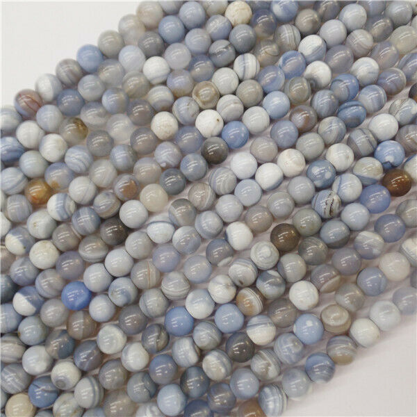 1 Strand 8mm Blue Stripes Onyx Agate Round Ball Loose Beads DIY 15.5inch HH9078