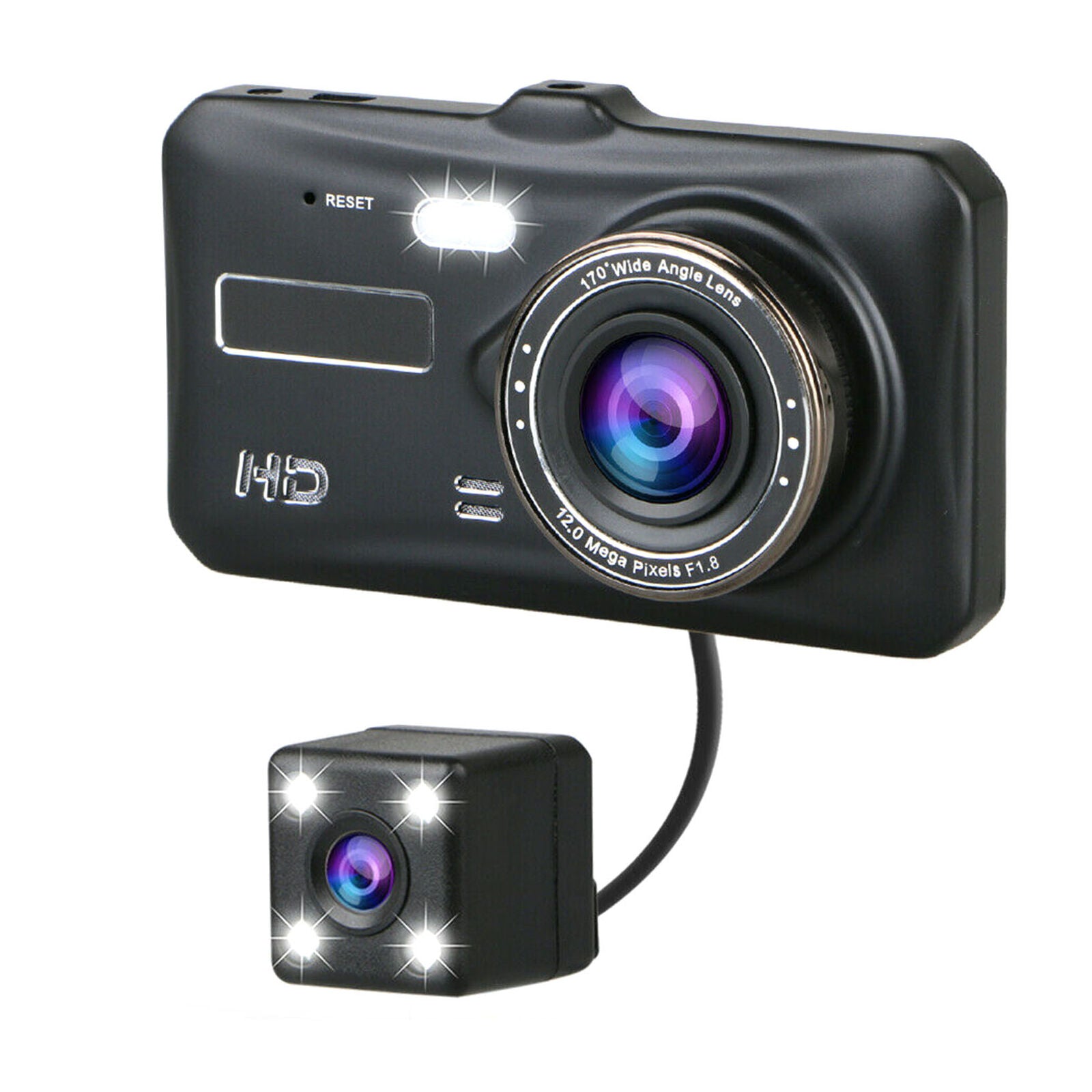 4" Dual Lens 1080P 170° Touch Screen Car DVR Dash Cam G-sensor + Rearview Camera