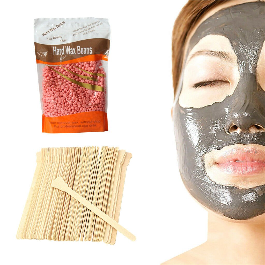 100g Hard Wax Beans Depilatory Arm Bikini Waxing Hair Removal + Spatulas