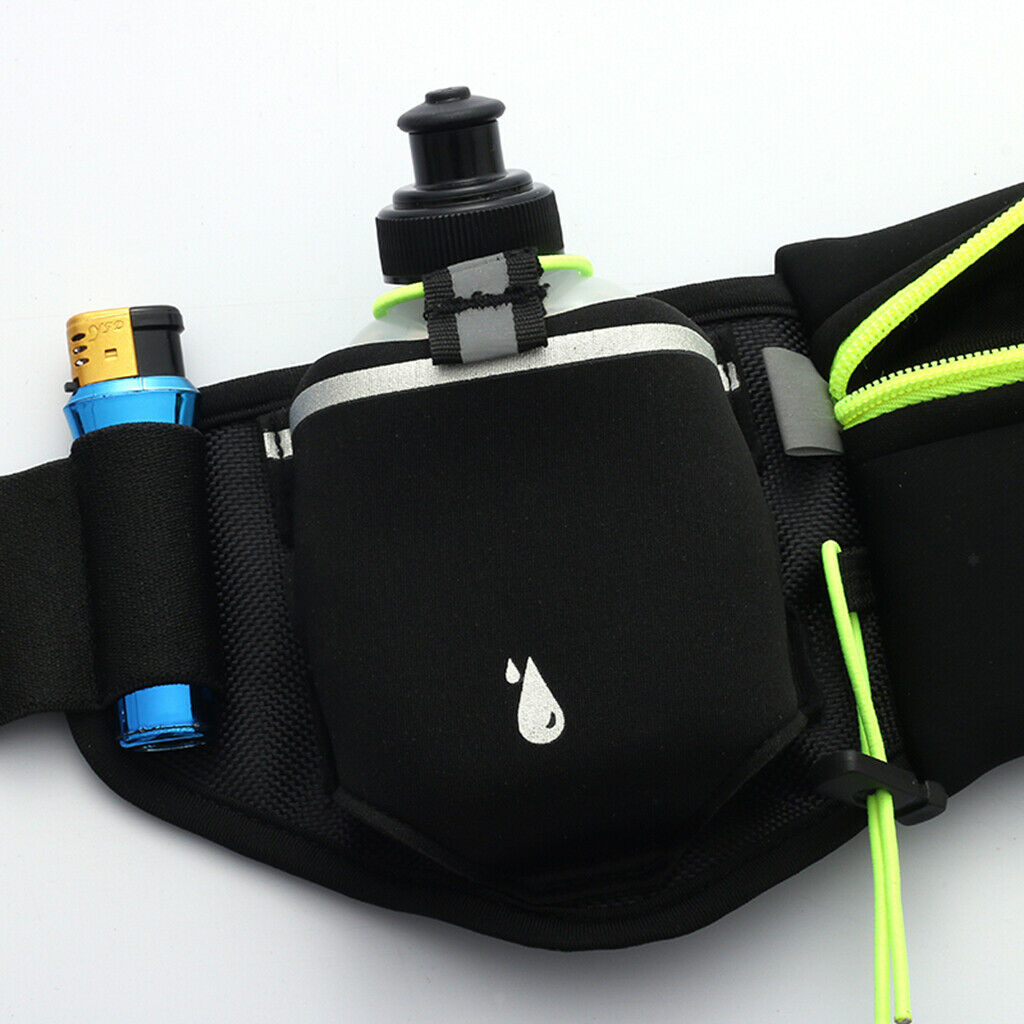 Running Belt with Bottle with Large Pocket for Jogging Cycling Camping Green