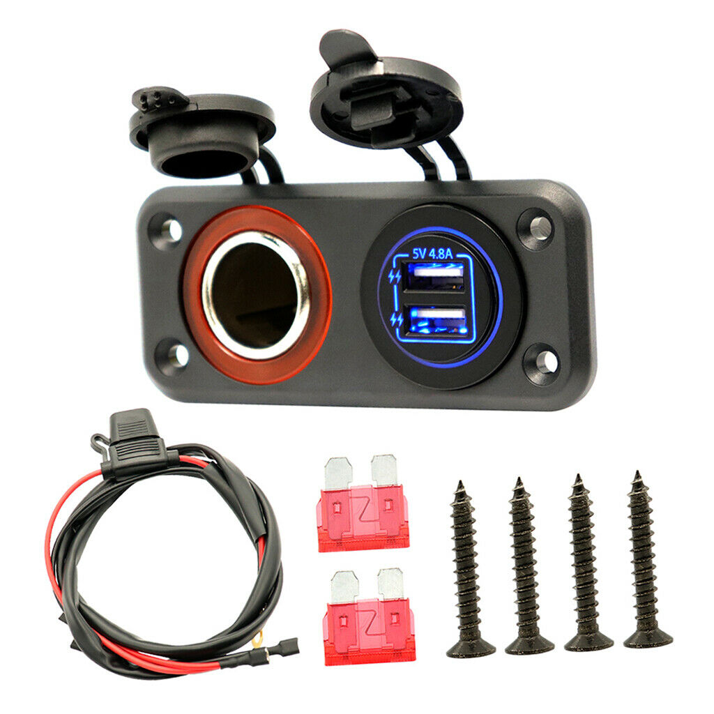 12V Boat  Lighter Socket Splitter Waterproof Dual USB Car Socket Panel