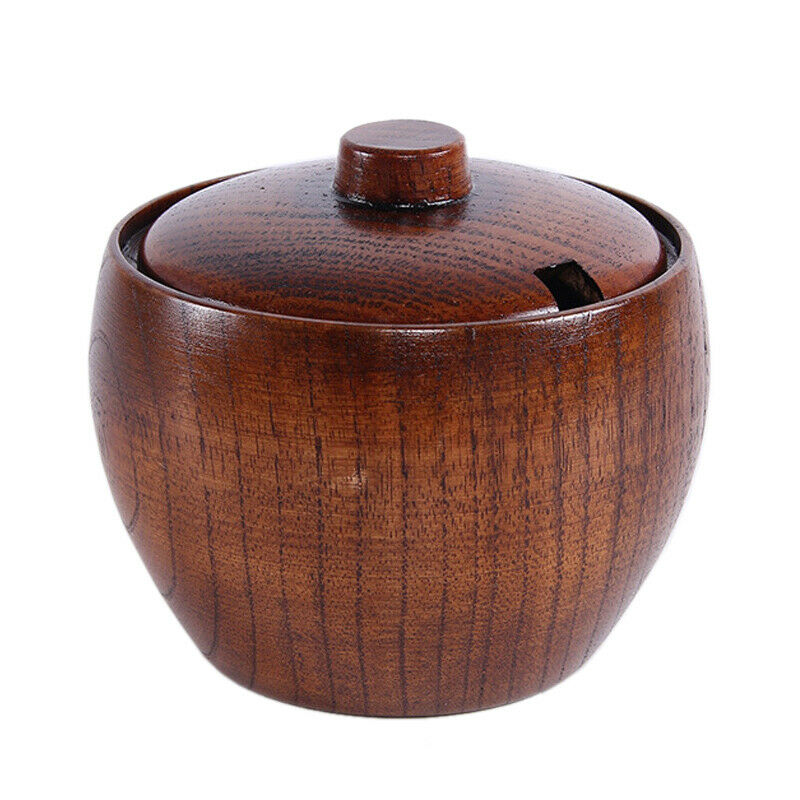 Solid Wood Spice Jar Sugar Bowl Salt Pepper Seasoning Box Japanese Style with E6