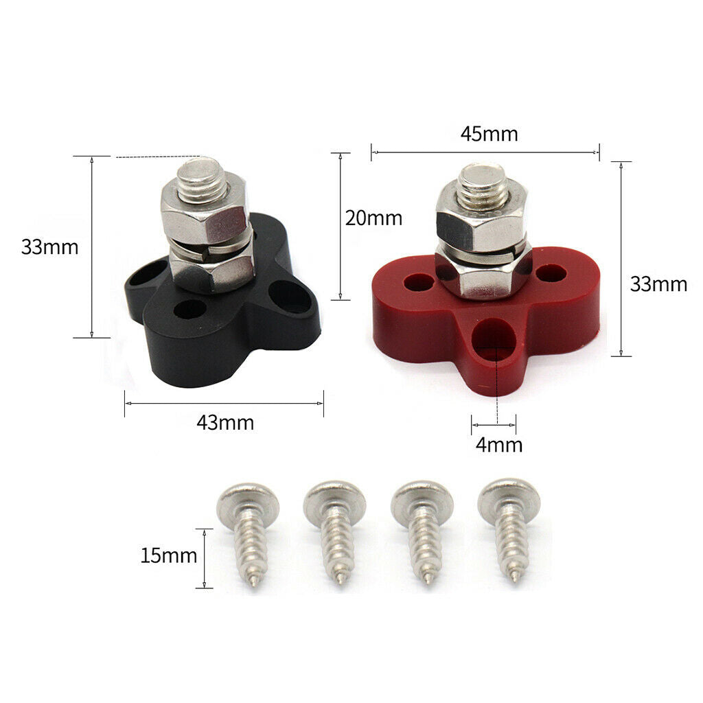 2x Junction Block Power Post Set Insulated Terminal Stud 3/8" Stainless