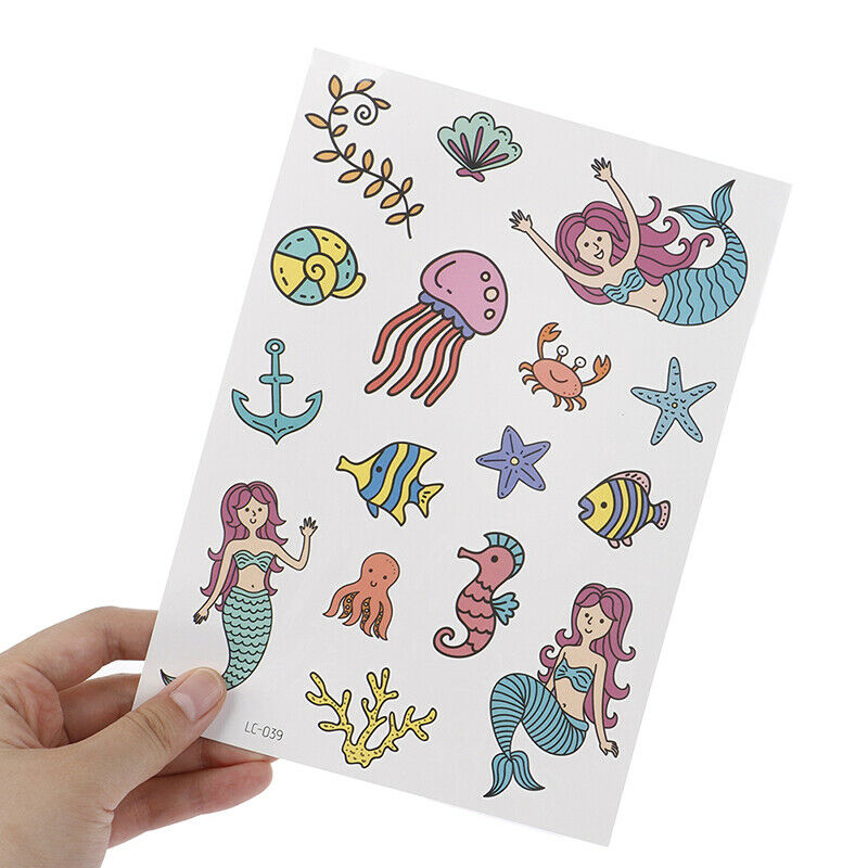 2Sheets Cartoon Kids Tattoo Stickers Mermaid Temporary Tattoo Party SuppliesL Qx