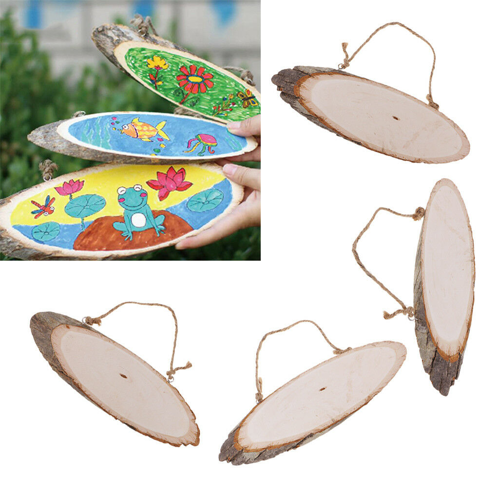 4x Oval Unfinished Wood Plaque Wooden Tree Slices Sign Craft DIY Pyrography